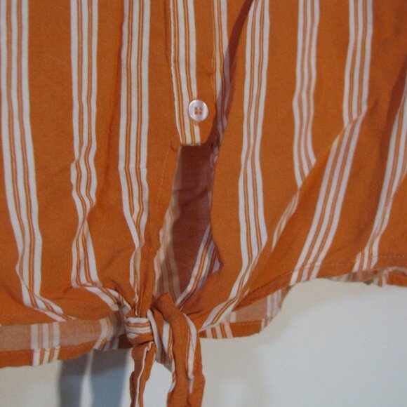 ** 2/$15 Code X Mode Blouse Small Orange White Stripes Tie Front Button Up - Picture 4 of 4